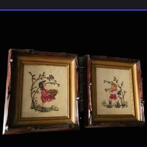 Vintage 1940s framed handstitched embroidery